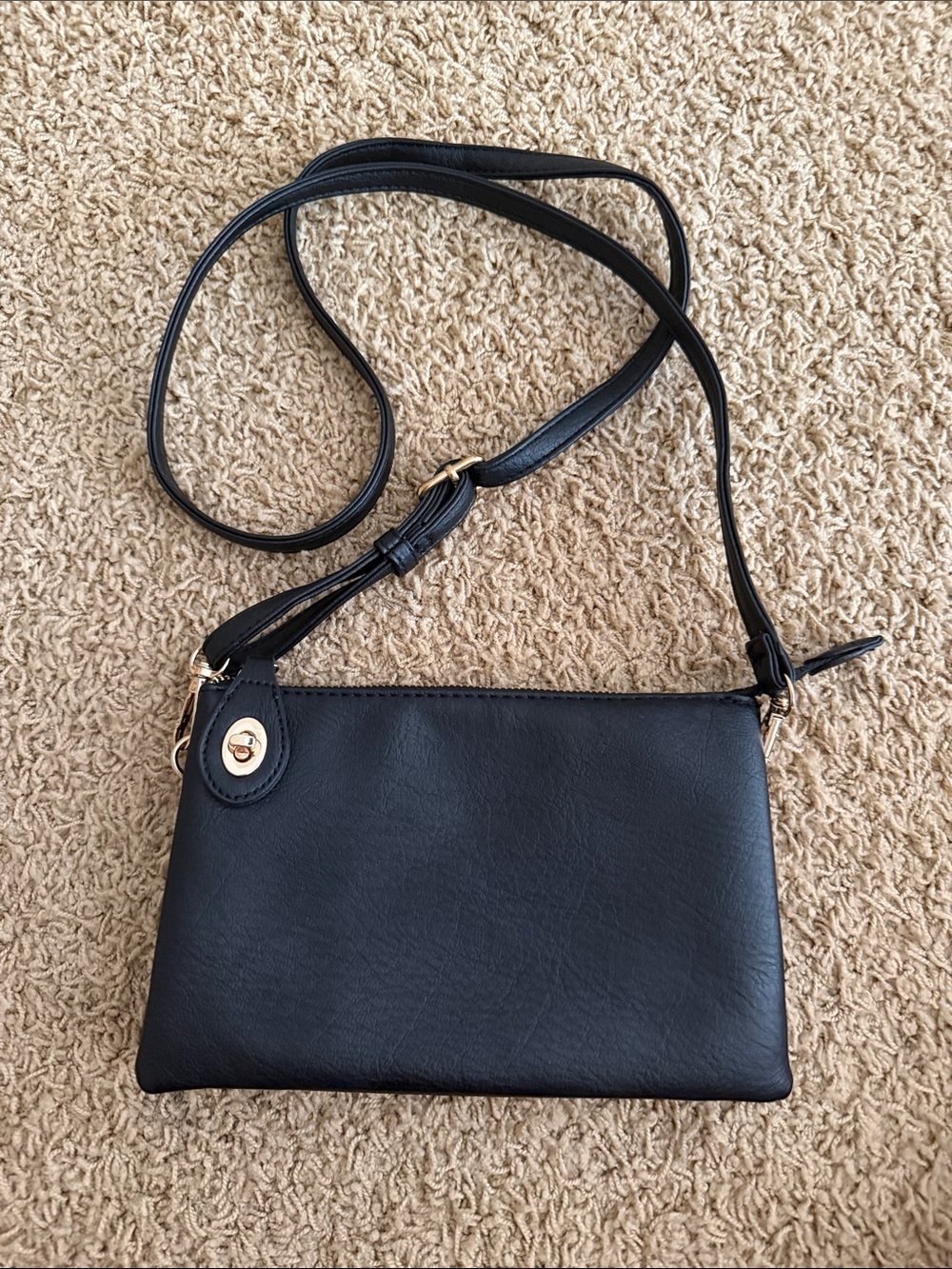 Classic Black Leather Crossbody Bag with Gold Hardware